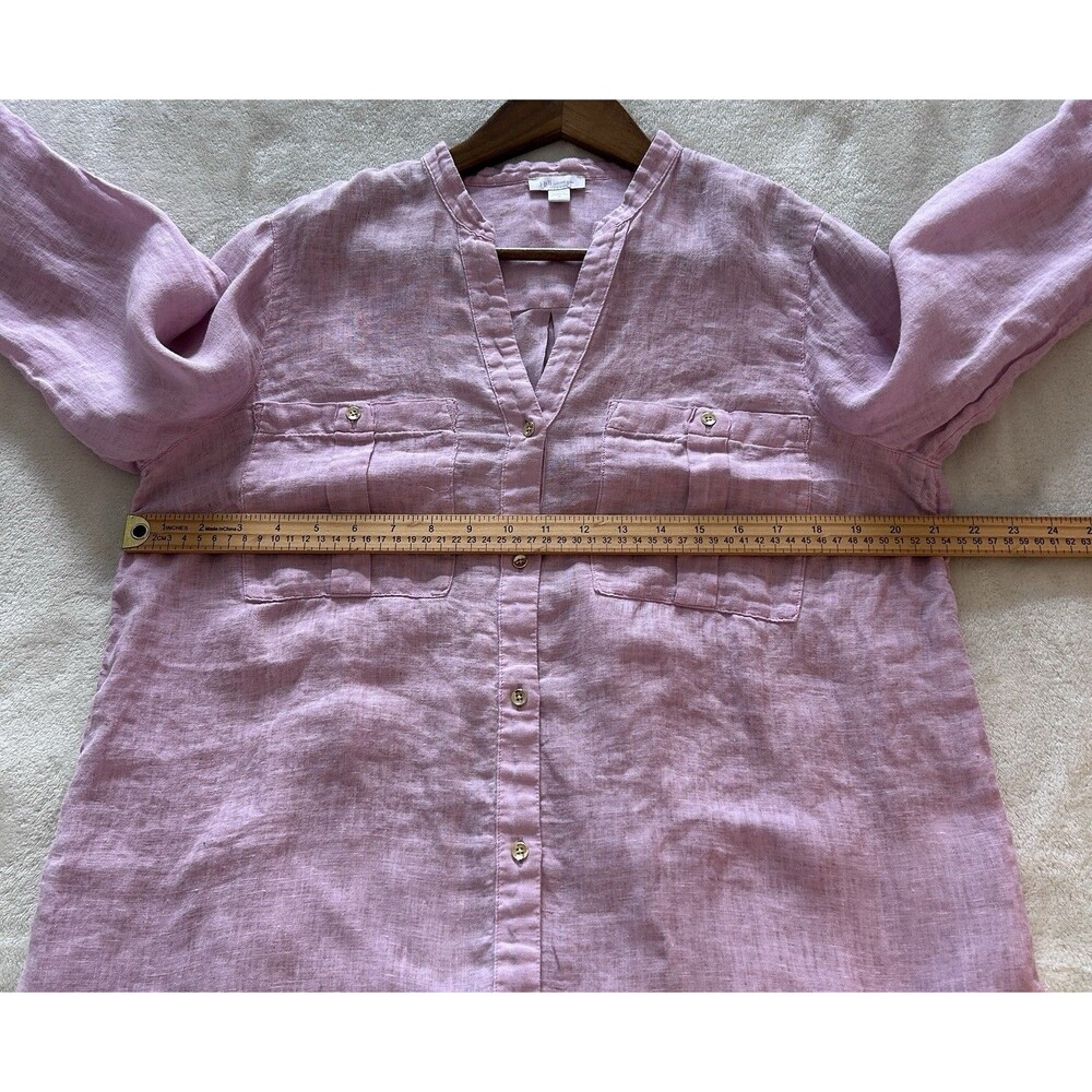 J. Jill Love Linen Shirt M Pink 100% Linen Button Front Tunic Casual Lightweight - Picture 9 of 14